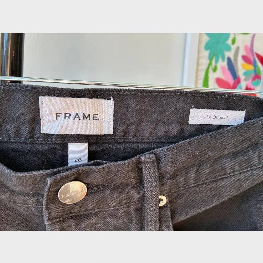 Frame Le Original High-Rise Straight-Leg Jeans in Film Noir - Black - Size 28 - Picture 6 of 7